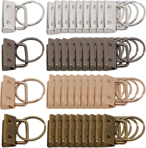 Accesorios para llavero, 40 piezas de accesorios de llavero de 1 pulgada con anillo dividido para muñeca, cordón para llaves, kit de fabricación de