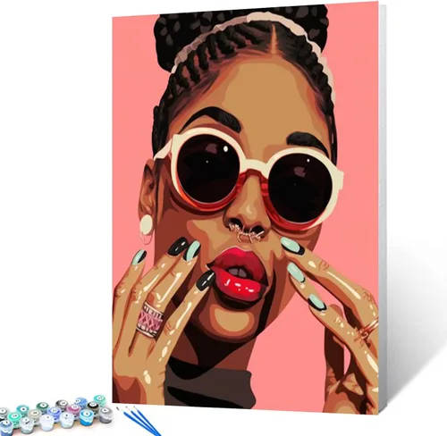 Miniatura 41 de Pintura por Números Afroamericana DIY Pintura Acrílica Kit de Pintura por Números para Niños Adultos Principiantes Chica Negra de Moda DIY Pintura