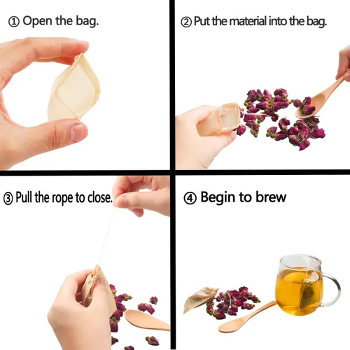 Miniatura 6 de Eketirry 100 bolsas de té desechables para té suelto, pequeña bolsa de té vacía con material de pulpa de madera, bolsa de filtro de té sin blanquear