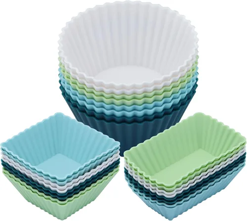 Miniatura 7 de Paquete de 24 moldes de silicona para magdalenas, moldes reutilizables para cupcakes para hornear, divisores Bento de 3 formas para lonchera