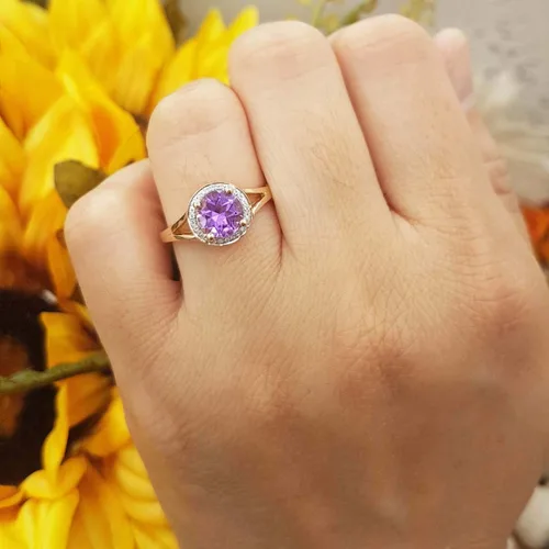 Miniatura 176 de Dazzlingrock Collection Anillo de compromiso redondo de 0.276 in con halo de diamante blanco y vástago dividido para ella en oro macizo de 14