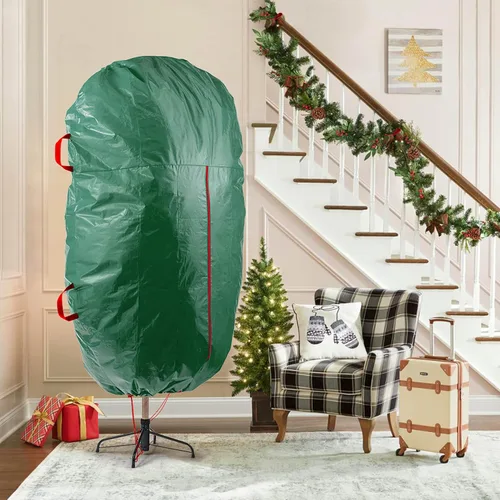 Miniatura 2 de Zober Bolsa vertical de almacenamiento para árbol de Navidad, se adapta a árbol artificial de 9 pies, bolsa para árbol de Navidad con dobladillo