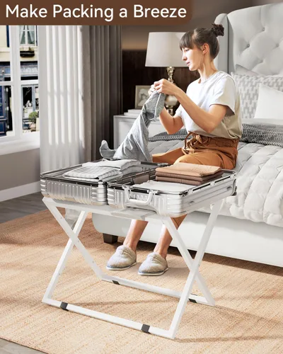 Miniatura 6 de IBUYKE Soporte de equipaje para todos los tamaños de maleta, soporte de equipaje de metal, soporte plegable para maleta, fácil de montar