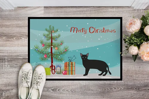 Miniatura 2 de Caroline's Treasures CK4697JMAT - Tapete ruso blanco y negro #1 con diseño de gato feliz Navidad, 24 x 36 pulgadas, tapete para puerta delantera