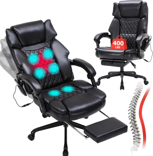 Miniatura 12 de Silla de Oficina de Masaje con Calor, Silla de Oficina Reclinable con Reposapiés, Sillas de Escritorio para el Hogar con Vibración de 6 Puntos