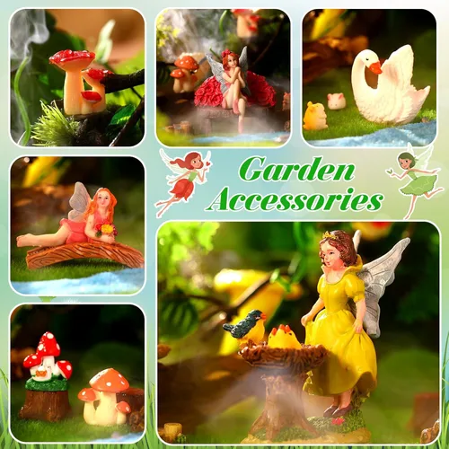 Miniatura 3 de Wenqik 26 piezas de figuras de hadas en miniatura, mini accesorios de jardín, pequeñas hadas, decoración de mini diorama de jardín, figuras de hadas