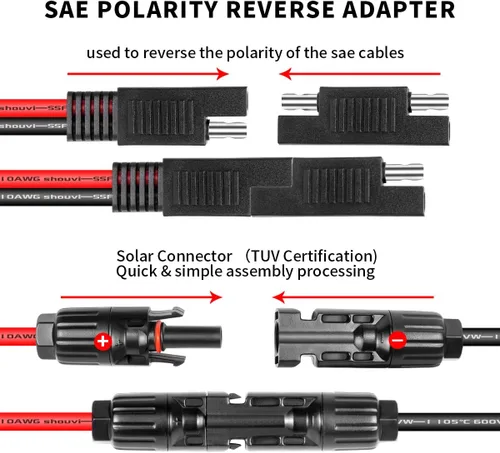 Miniatura 3 de Ansoufien Conectores de panel solar a adaptador SAE, cable de extensión de panel solar de 5 pies, cable de 10 AWG con adaptador de polaridad SAE