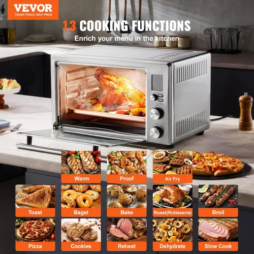 Miniatura 2 de VEVOR Horno tostador con freidora de aire, 28L/29.6 cuartos de galón, gran capacidad, horno de convección funcional 13 en 1, horno tostador de 2