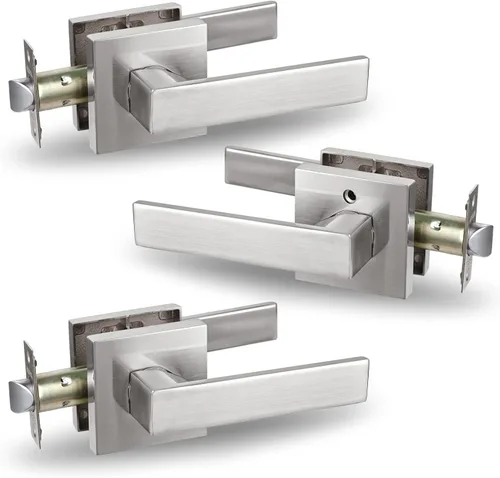 Miniatura 29 de USHTL01-SN-BK-6P - Manija cuadrada de privacidad para puerta de níquel cepillado sin llaves para dormitorio o baño, USHTL01-SN-BK-6P