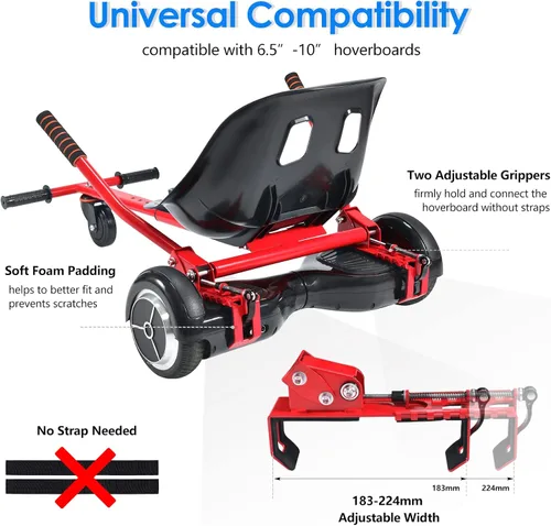 Miniatura 2 de Hishine Accesorio de asiento para aeropatineta para aeropatinetas de 6.5 a 10 pulgadas, kit de conversión de Go Kart, accesorio para scooters de Rojo