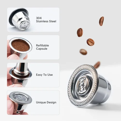 Miniatura 7 de Cápsulas de café espresso recargables de acero inoxidable, cápsulas de café reutilizables compatibles con Ne-spresso Original Line Brewers New