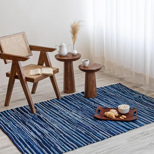 Miniatura 12 de HOMEMONDE Alfombra reversible de trapo de 2 x 6 pies, color verde azulado, de algodón suave, hecha a mano, estilo bohemio, decoración del hogar