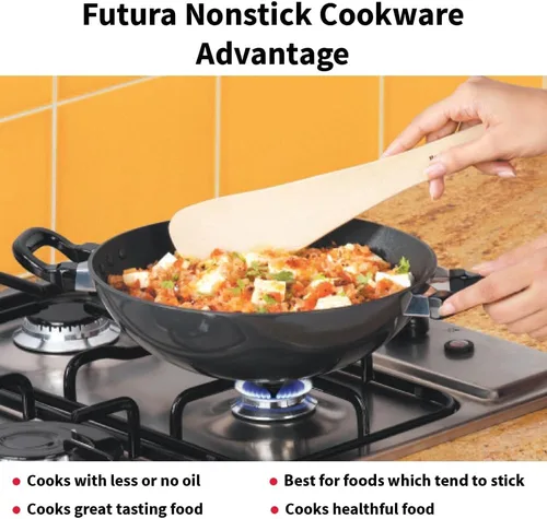 Miniatura 4 de Hawkins Futura Kadhai antiadherente 2,5 L, 10.2 in, 0.128 in con tapa SS (negro)