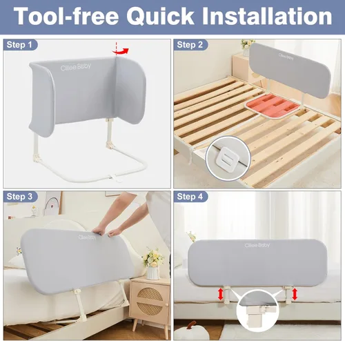 Miniatura 6 de Ciilee Baby Barandas de cama para niños pequeños, barandas de protección para camas de niños, barandillas laterales plegables para camas