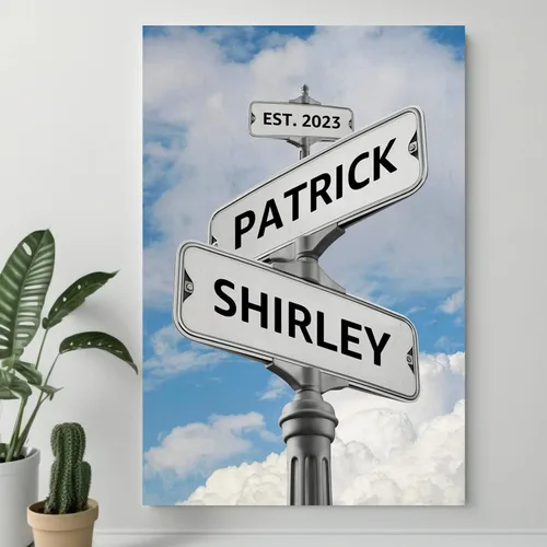 Miniatura 12 de Cartel de calle vintage de lienzo personalizado para parejas, cartel de cruce de caminos con nombre personalizado, el mejor regalo para parejas
