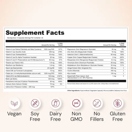 Miniatura 3 de Nourished Prenatal Mama - Vitaminas prenatales para mujeres con 27 nutrientes vitales, 1,200 mcg de folato metilado y colina para la concepción