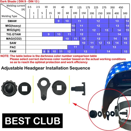 Miniatura 5 de Casco de soldadura con oscurecimiento automático: capucha solar de color verdadero BESTCLUB con rango de sombra ajustable 4/9-13 para máscara