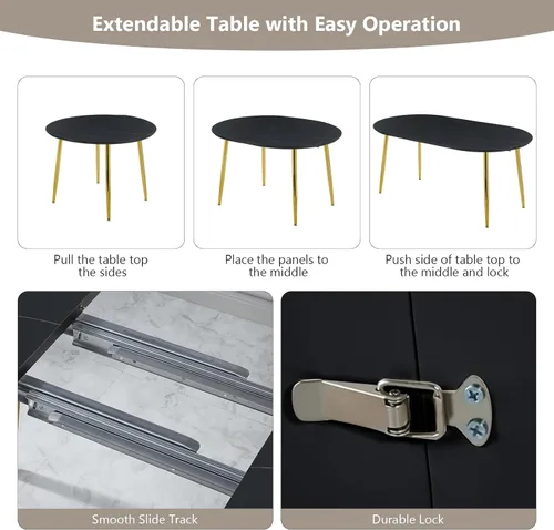 Miniatura 3 de Mesa de comedor redonda extensible de 70 pulgadas para 4 y 6 pulgadas, moderna mesa de comedor ovalada, mesa de comedor grande expandible