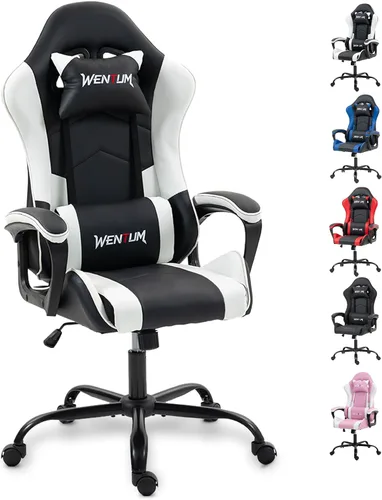 Miniatura 13 de Silla de masaje para juegos, silla ergonómica de escritorio para PC con reposacabezas y soporte lumbar de masaje, silla de videojuegos con respaldo