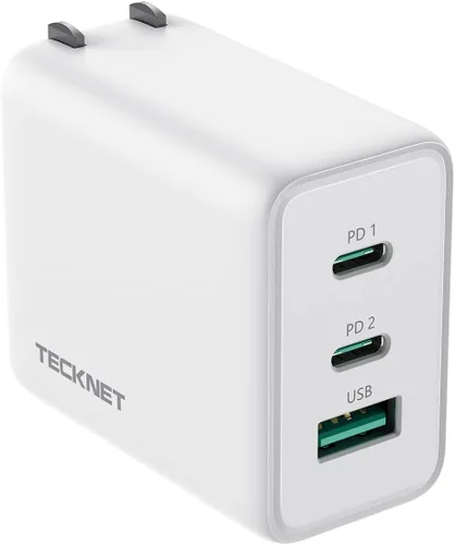 Miniatura 8 de TECKNET Cargador rápido USB C de 65 W PD 3.0 GaN cargador de pared, adaptador de viaje plegable de 3 puertos para iPhone 17 Pro Max/17 Pro/17