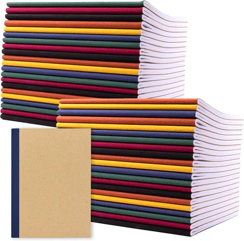 Miniatura 10 de PAPERAGE Paquete de 6 cuadernos de composición, 120 páginas, cubierta de papel kraft con lomo de tono de joya, papel rayado con rayas