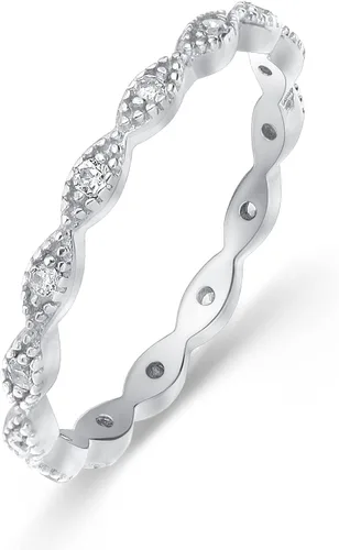OLIVIASO Women 925 Sterling Silver Rings, Stackable Wedding Bands Rings for Women, Women's Eternity Rings, Marquise CZ Promise Rings for Her Size
