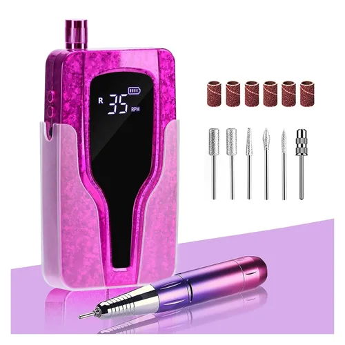 Miniatura 2 de Lima de uñas eléctrica, 35000 rpm, máquina de manicura, recargable, potente lima de uñas eléctrica, motor profesional para esmalte de gel arcílico