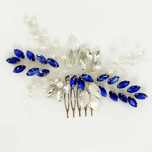 Miniatura 4 de Peine para el cabello de novia de boda, perlas de diamantes de imitación, hojas plateadas, accesorios para mujeres y niñas, fiesta de regreso a casa
