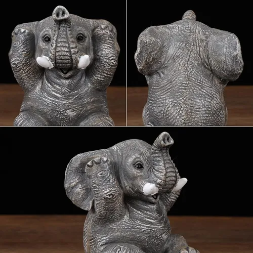 Miniatura 4 de Juego de 3 estatuas de elefante para decoración del hogar, bonitas figuras para estante, sala de estar, dormitorio, oficina, escritorio, estantería
