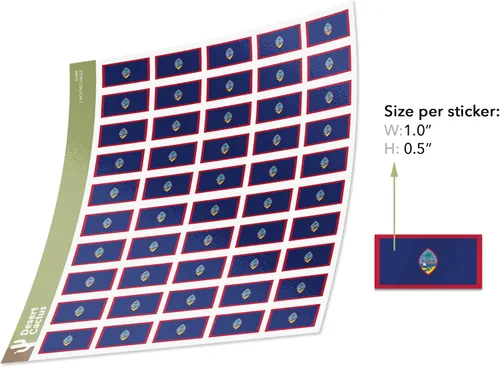 Miniatura 2 de Desert Cactus Adhesivo de bandera de Guam Country Decal de 1 pulgada Rectángulo Hojas 50 piezas en total Logo Niños Scrapbook Car Vinyl Window
