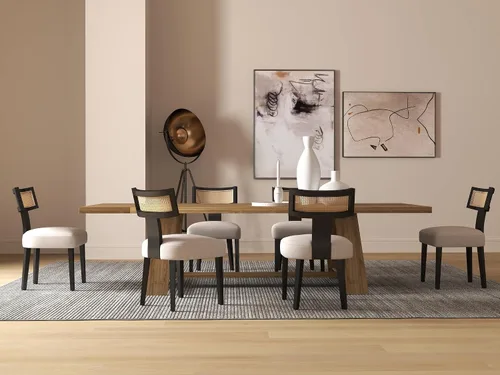 Miniatura 16 de BESTANO Juego de 2 sillas de comedor de ratán, modernas sillas de comedor de madera negra de mediados de siglo, sillas de comedor tapizadas de tela