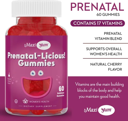 Miniatura 3 de Maxi Health Gomitas prenatales orgánicas para mujer, gomitas prenatales con sabor a cereza kosher, vitaminas prenatales para mujeres con ácido