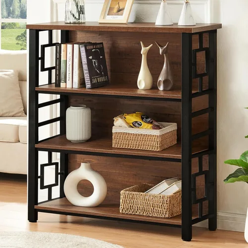 Miniatura 10 de HOMISSUE Estantería para libros, estantería profunda de 3 niveles con almacenamiento, estantería de madera de ingeniería y metal, estantería baja