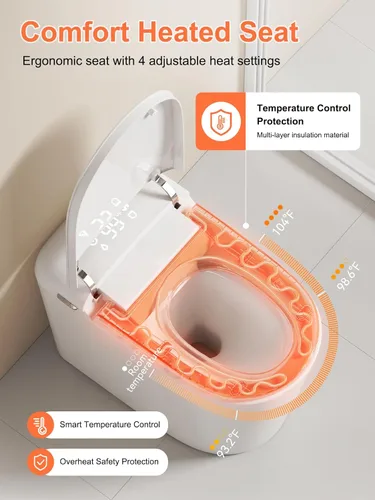 Miniatura 6 de Inodoro inteligente con bidé, tapa de apertura y cierre automático, asiento con calefacción, secadora, luz nocturna, pantalla LED, doble descarga