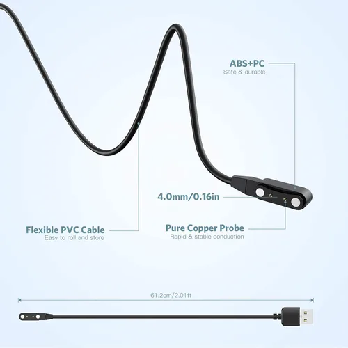 Miniatura 6 de Cargador universal magnético para reloj inteligente, accesorios de reloj inteligente de 2 pines de 0.157 in, cable de cargador magnético de repuesto