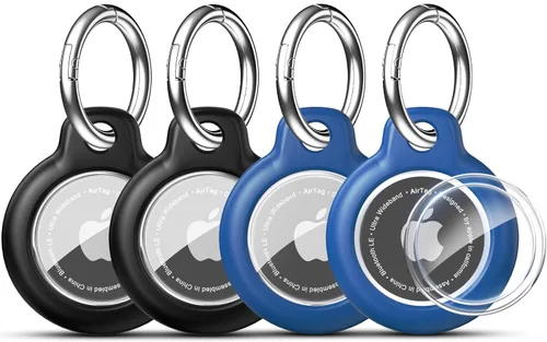 Miniatura 9 de RFUNGUANGO Paquete de 4 soportes para AirTag de Apple con llavero, funda protectora dura para niños, mascotas, equipaje, mochila y llave, paquete