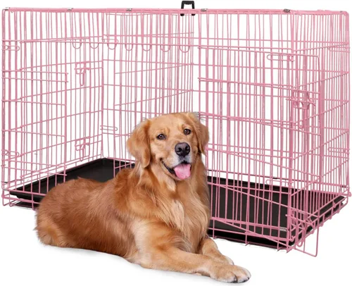 Miniatura 26 de BestPet Jaula para perros 18 pulgadas Negro Perrera de metal plegable con puertas individuales, pestillos seguros de perno deslizante