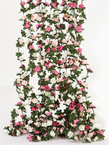 Miniatura 10 de PARTY JOY 8 piezas 65.6 pies Guirnalda de Flores, Vid de Rosa Falsa Flores Artificiales Guirnalda de Hiedra Rosa Colgante para Decoración de Pared