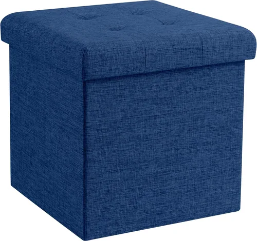 Miniatura 16 de Ornavo Home Otomán de Almacenamiento Plegable de Lino Acolchado Cubo Cuadrado Reposapiés/Asiento - 15" x 15" x 15" (Gris)