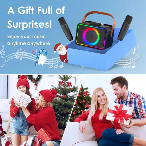 Miniatura 6 de Máquina de karaoke, altavoz Bluetooth portátil con 2 micrófonos inalámbricos para adultos y niños con luces LED, micrófono de karaoke, compatible