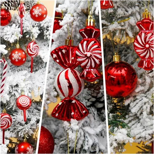 Miniatura 6 de 36 piezas de adornos de Navidad, adornos de Navidad de plástico irrompibles MOYEE para árbol - decoraciones de Navidad de bastón de caramelo, Rojo