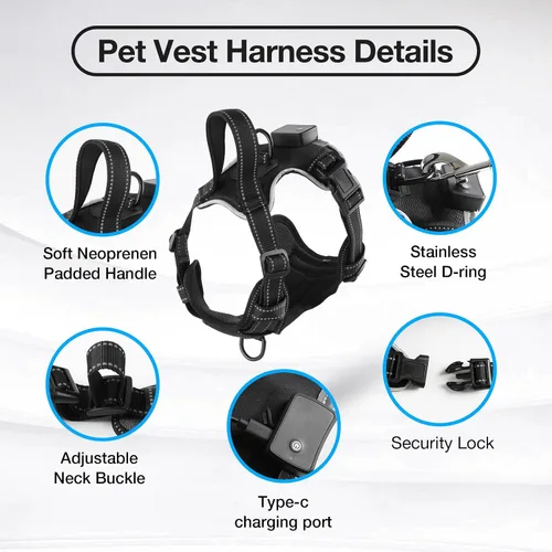Miniatura 5 de MASBRILL Arnés para perro con luz LED - Arnés LED para perro sin tirones, recargable, ajustable, chaleco arnés iluminado para perros pequeños