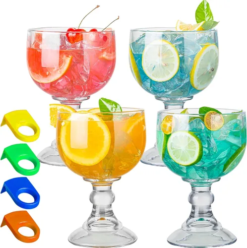 Schooner - Juego de 4 vasos de cerveza de 21.5 onzas, vasos de margarita extra grandes con 4 clips de color, copa de cóctel de camarones, vasos de