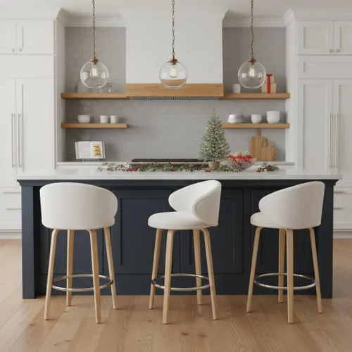 Miniatura 16 de LukeAlon Taburete de Bar Moderno de Sherpa Individual, Taburetes de Altura de Asiento Bajo de 26 Pulgadas Tapizados con Altura de Encimera sin