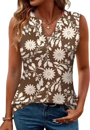 Miniatura 20 de Romanstii Camisas sin mangas para mujer, estilo casual, de verano, cuello en V, blusas elegantes, túnica