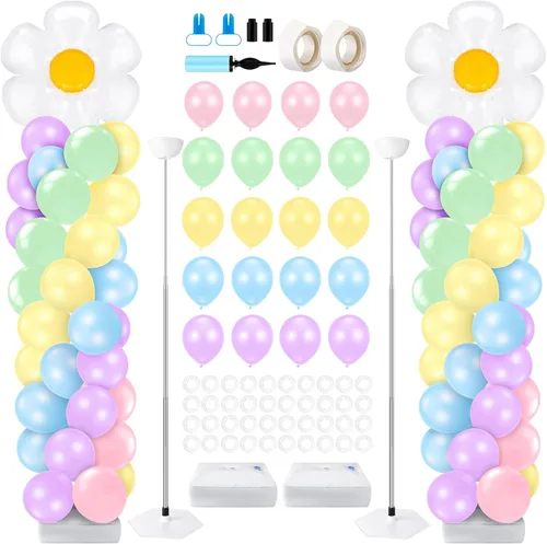 Miniatura 33 de Kasyat Juego de 2 soportes de columna de globos para fiesta de arañas con 2 arañas y 100 globos de látex rojos, azules y negros, soportes de arco