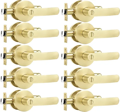 Miniatura 17 de Leydebong Paquete de 10 manijas de puerta de entrada de color dorado claro (con llave similar), perillas de puerta interior resistentes, cerraduras
