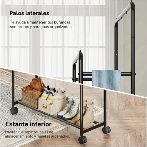 Miniatura 4 de Simple Trending Perchero de ropa con ruedas dobles para colgar ropa, color negro