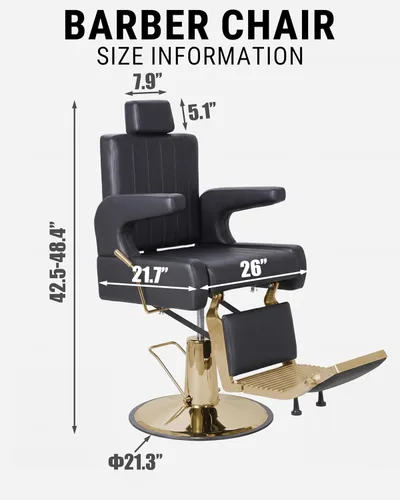 Miniatura 2 de Silla de peluquería hidráulica para peluquería 450 LBS 360° Swivel 135° Reclining Adjustable Headrest & Footrest Pu Leather Ideal for