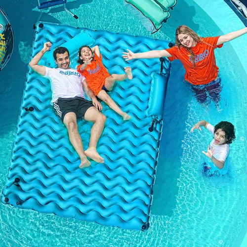 Miniatura 6 de Alfombra flotante inflable gigante mejorada 2025 - Flotador de piscina para adultos con hamaca para piscina, piscina, playa, lago para fiesta